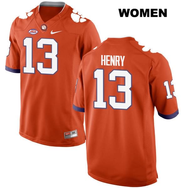 Women's Clemson Tigers #13 K.J. Henry Stitched Orange Authentic Style 2 Nike NCAA College Football Jersey BKT8046XE